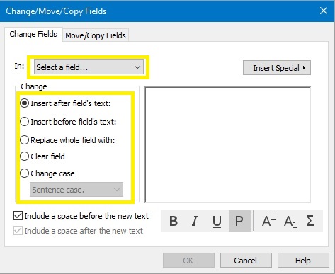 screenshot of available fields in EndNote